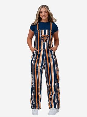 FOCO Chicago Bears Womens Hyper Stripe Bib Overalls Size XS OFFICALLY LICENSED
